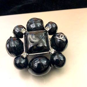 Auth Chanel 2” vintage black brooch pin damaged